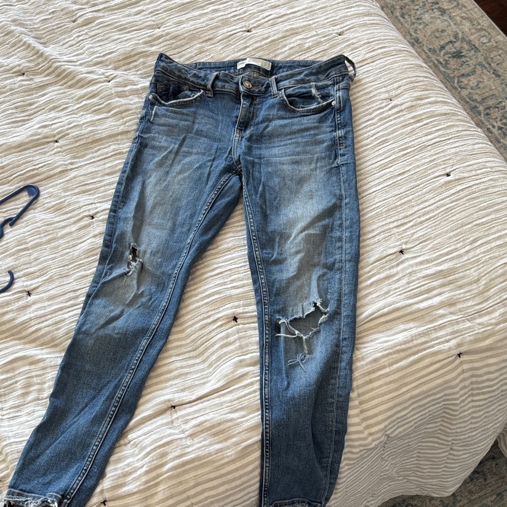 Zara Women's Distressed Skinny Jeans - Blue